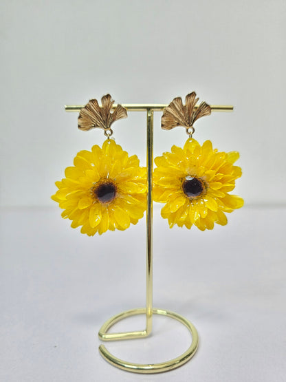 Aretes Mini Girasol y Broche de Hoja