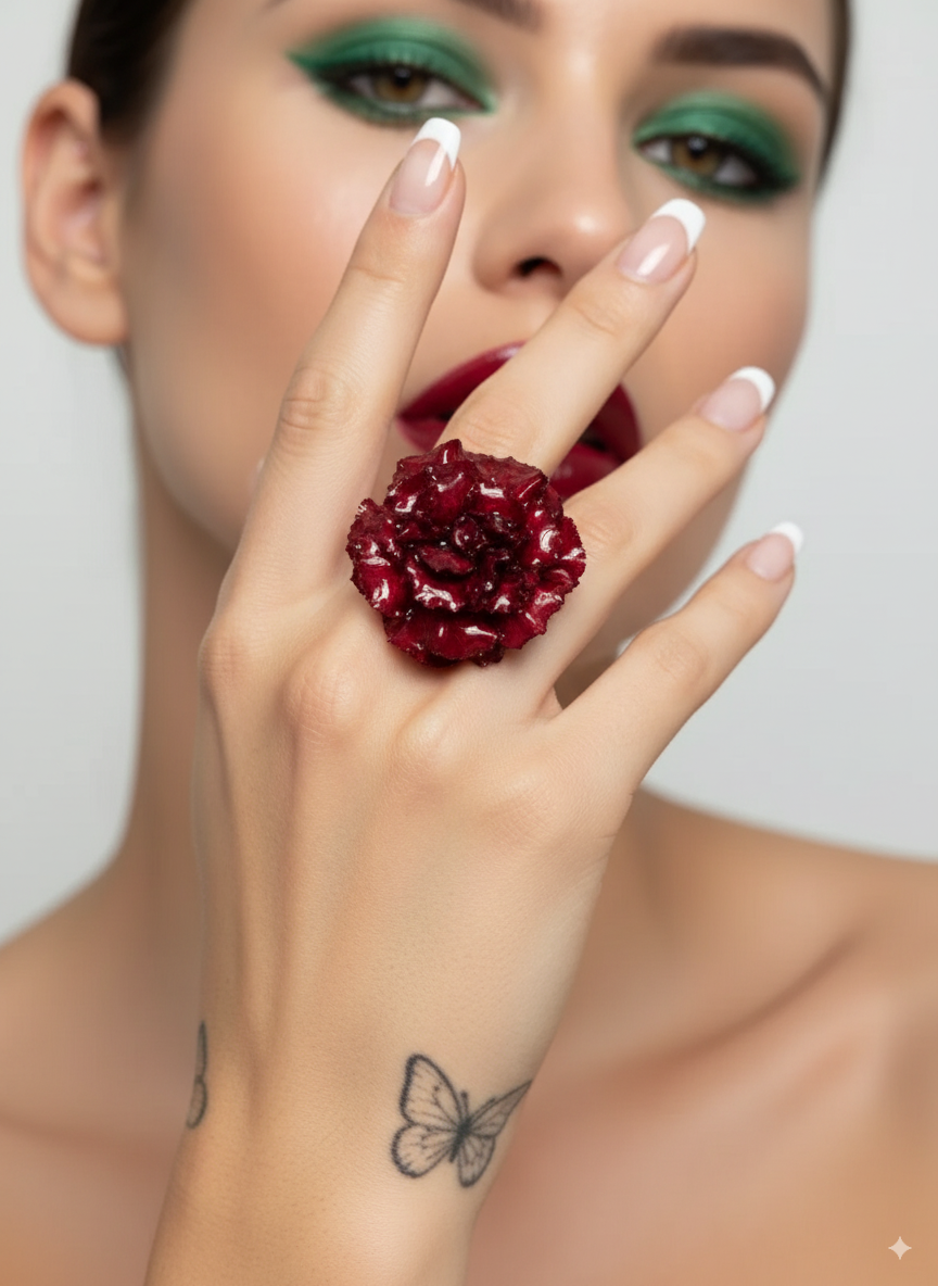 Joyería artesanal con clavel natural encapsulado