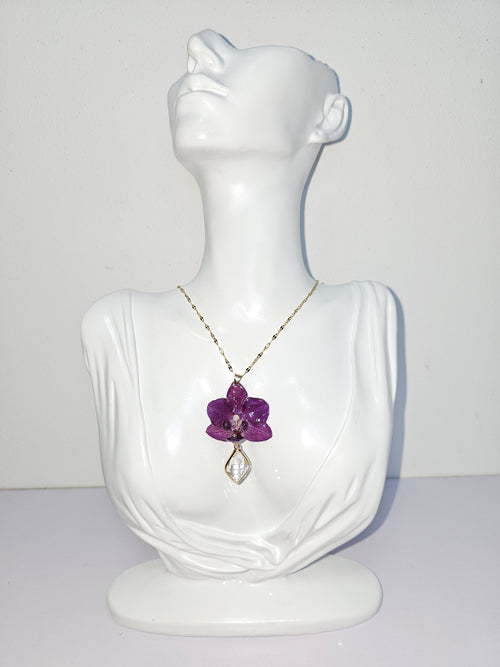 Conjunto de Mini Orquídea Morada artesanal con flor natural preservada; material: acero inoxidable, vista 2