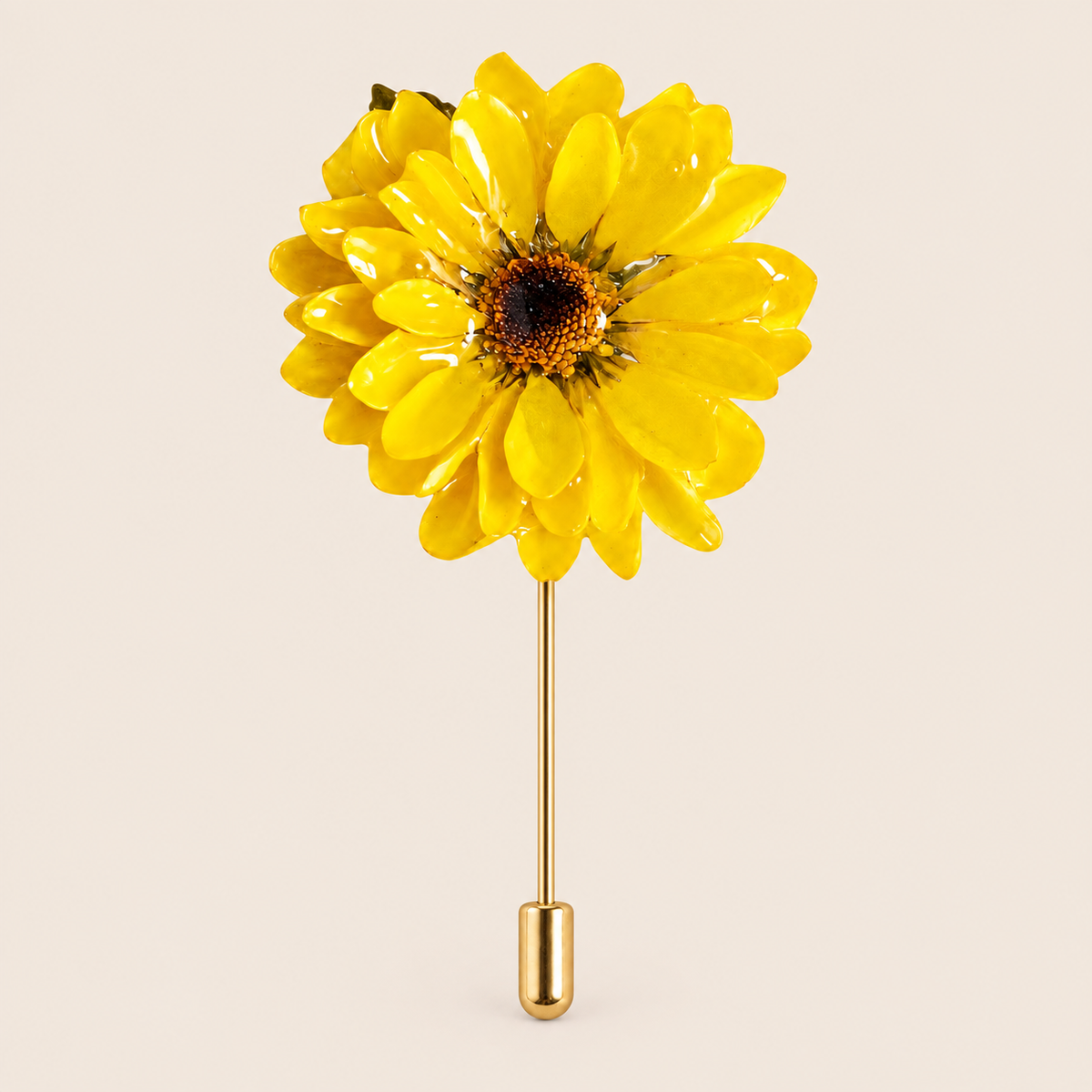 Alfiler de Solapa con Mini Girasol artesanal con flor natural preservada — ISAMOR