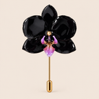 Alfiler de Solapa con Mini Orquídea Negra con Morado artesanal con flor natural preservada — ISAMOR
