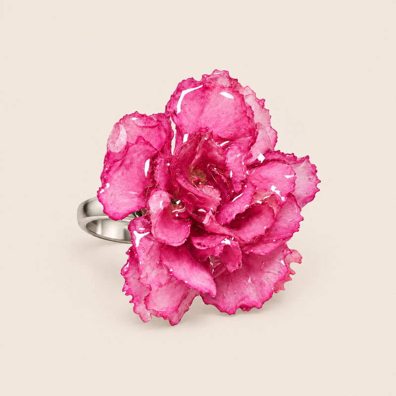 Anillo de Clavel Rosa artesanal con flor natural preservada — ISAMOR