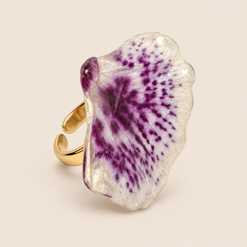 Anillo de Pétalos de Orquídea Abanico artesanal con flor natural preservada — ISAMOR