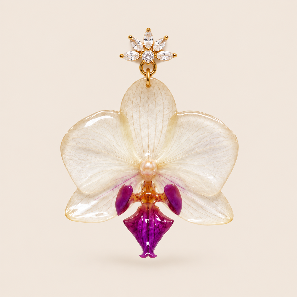 Aretes de Mini Orquídea Blanca con Morado y Zirconia artesanal con flor natural preservada — ISAMOR