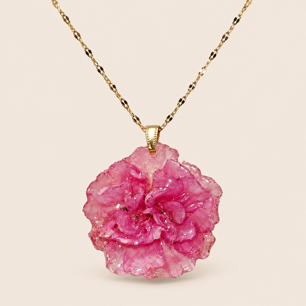 Collar de Clavel Rosa artesanal con flor natural preservada — ISAMOR