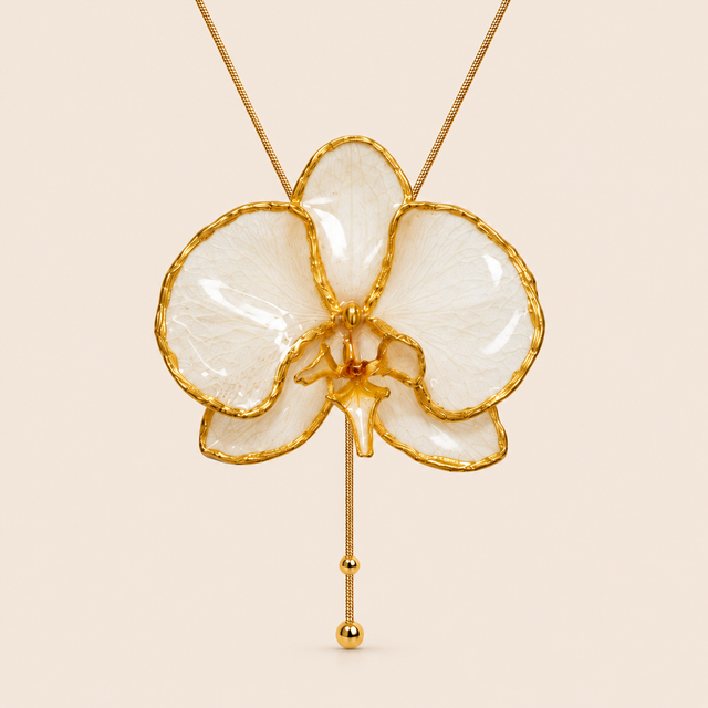 Collar de Orquídea Blanca Dorada