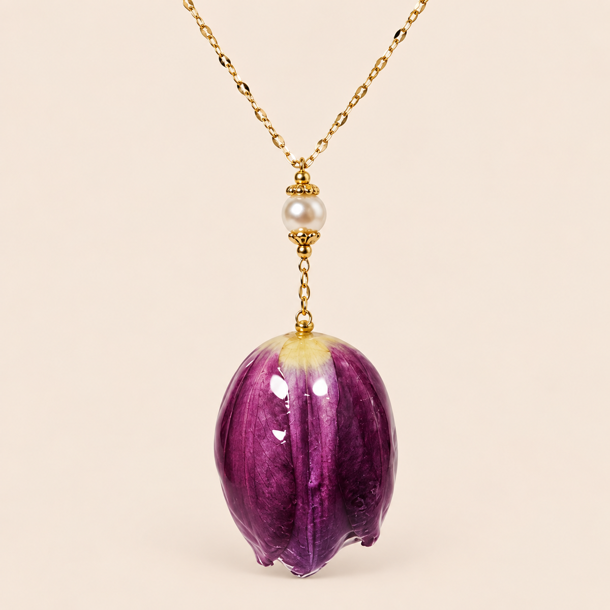 Collar de Tulipán Personalizado artesanal con flor natural preservada — ISAMOR
