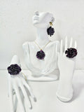 Conjunto de Clavel Morado artesanal con flor natural preservada; material: acero inoxidable