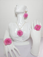 Conjunto de Clavel Rosa artesanal con flor natural preservada; material: acero inoxidable
