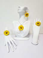 Conjunto de Mini Girasol artesanal con flor natural preservada; material: acero inoxidable