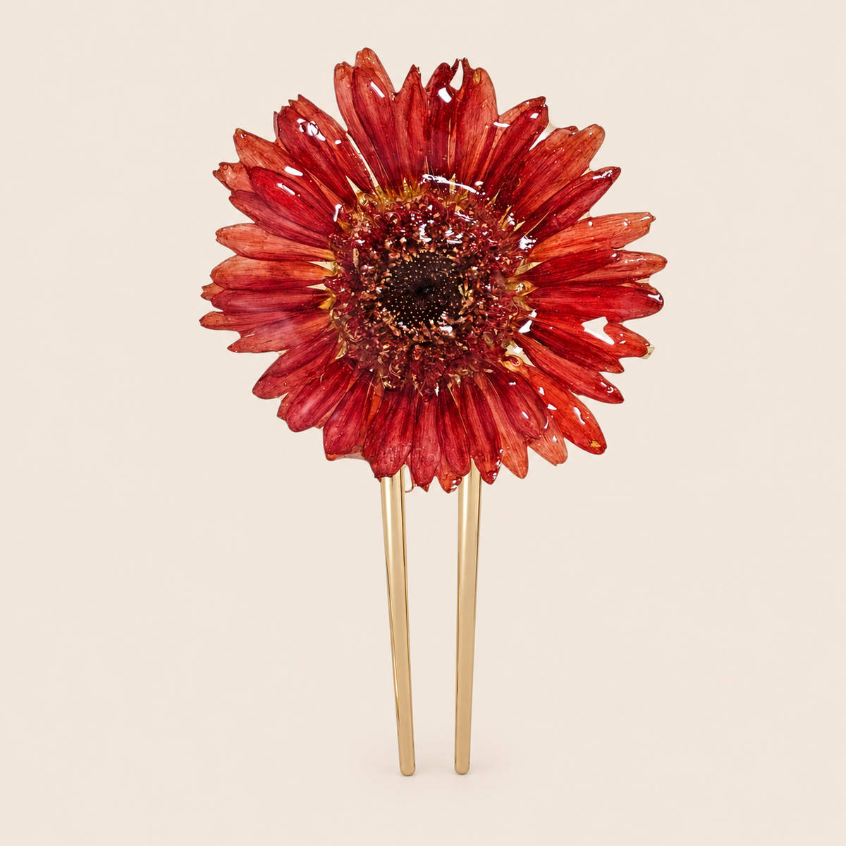 Peineta con Gerbera Naranja artesanal con flor natural preservada — ISAMOR