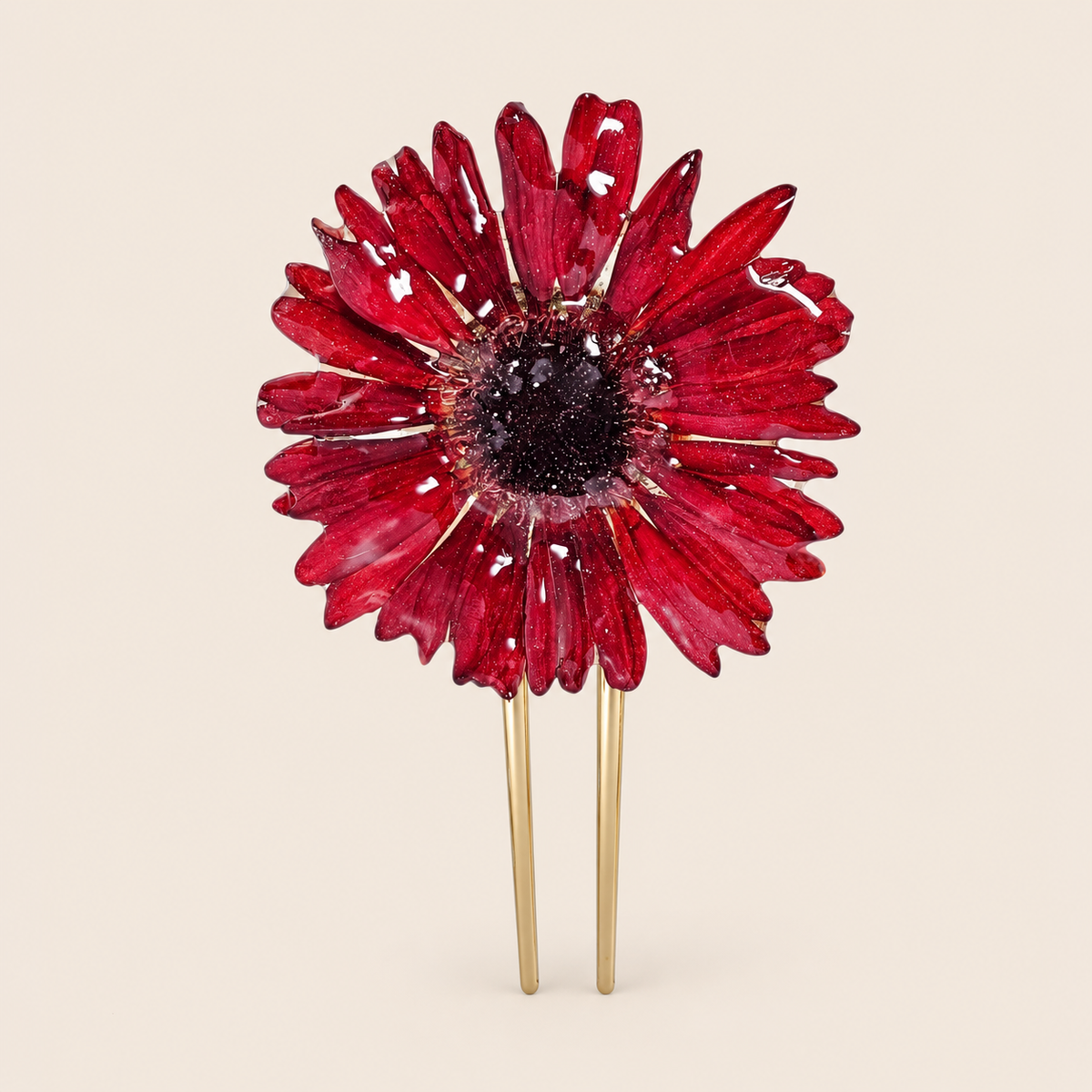 Peineta con Gerbera Roja artesanal con flor natural preservada — ISAMOR