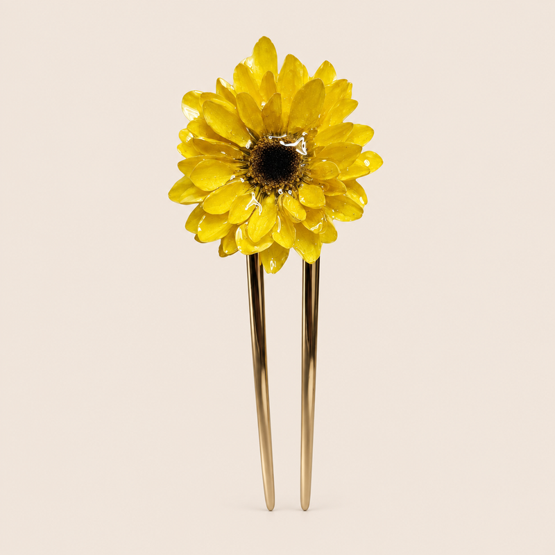 Peineta con Mini Girasol artesanal con flor natural preservada — ISAMOR