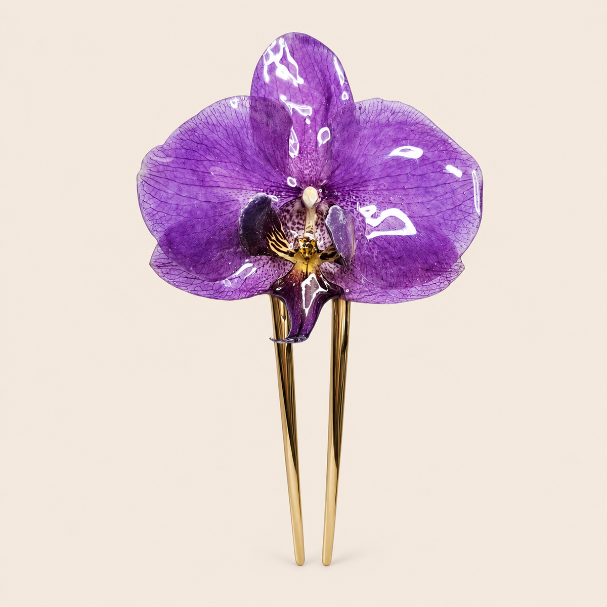 Peineta con Orquídea Morada artesanal con flor natural preservada — ISAMOR