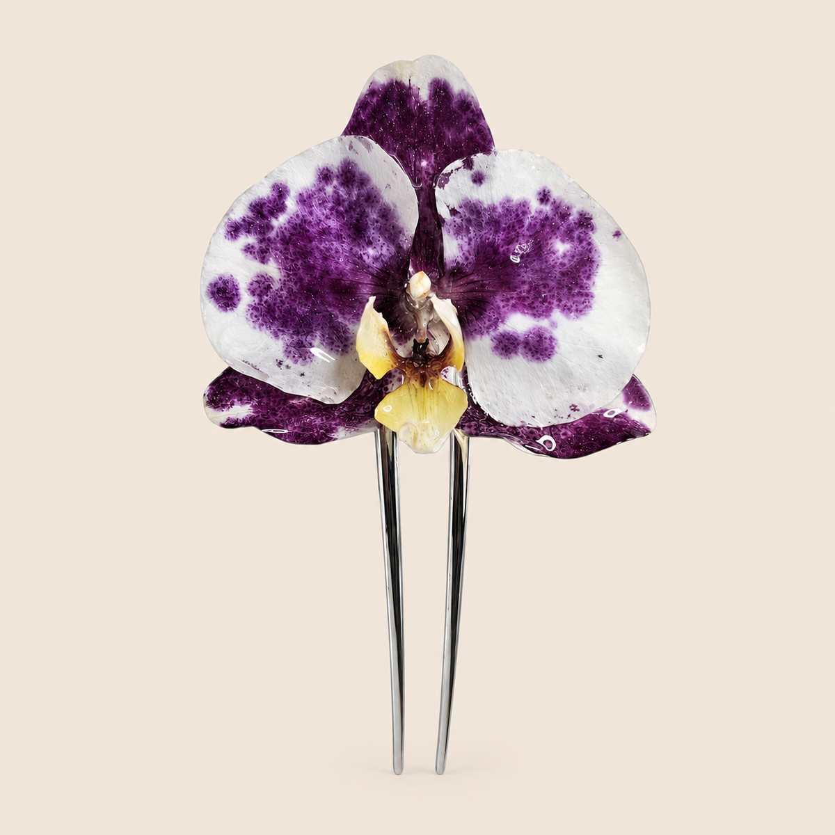 Peineta con Orquídea Vaquita artesanal con flor natural preservada — ISAMOR