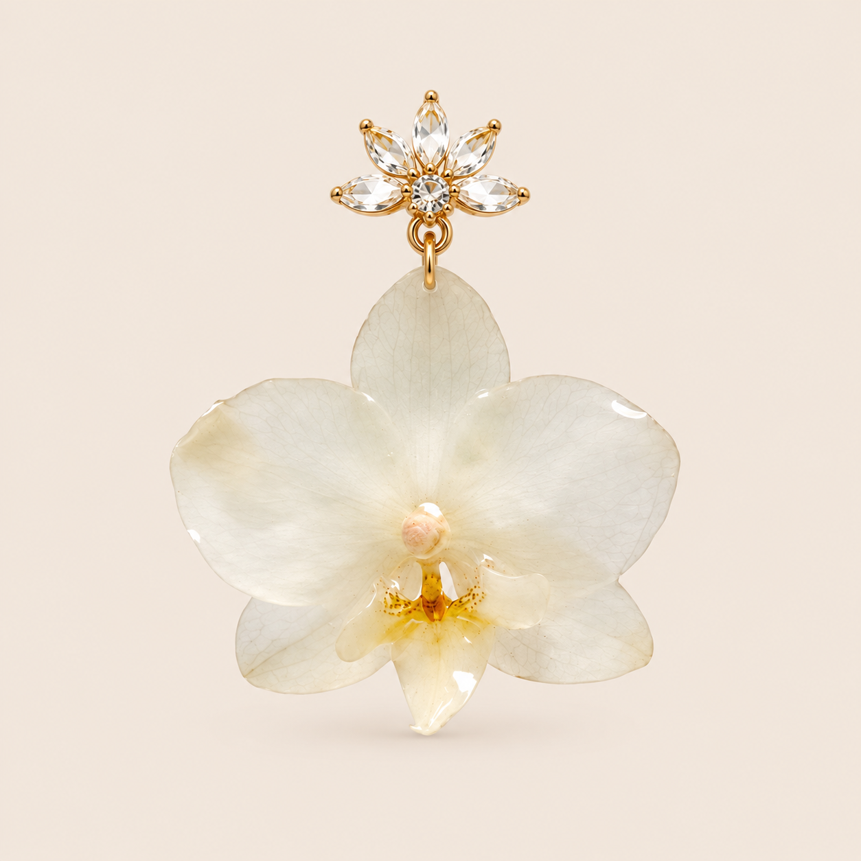 Aretes de Mini Orquídea Blanca y Zirconia