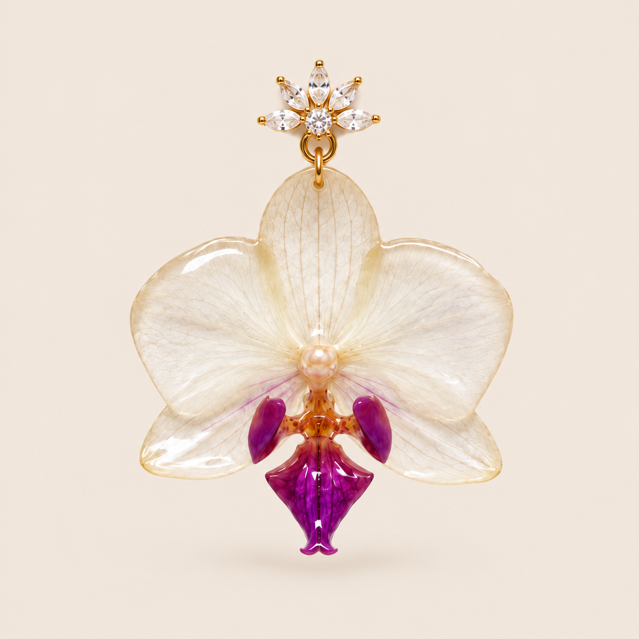 Aretes de Mini Orquídea Blanca con Morado y Zirconia