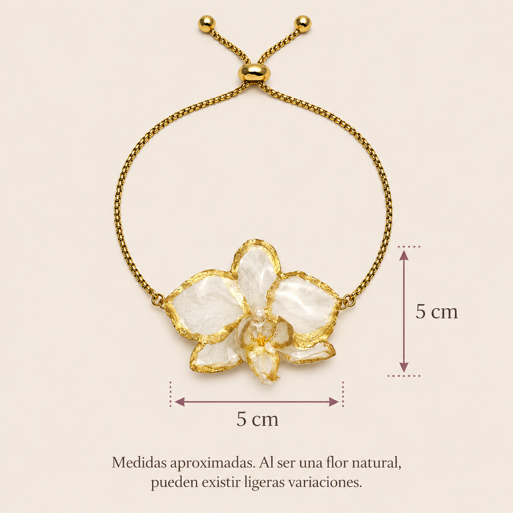 Pulsera de Orquídea Blanca Dorada