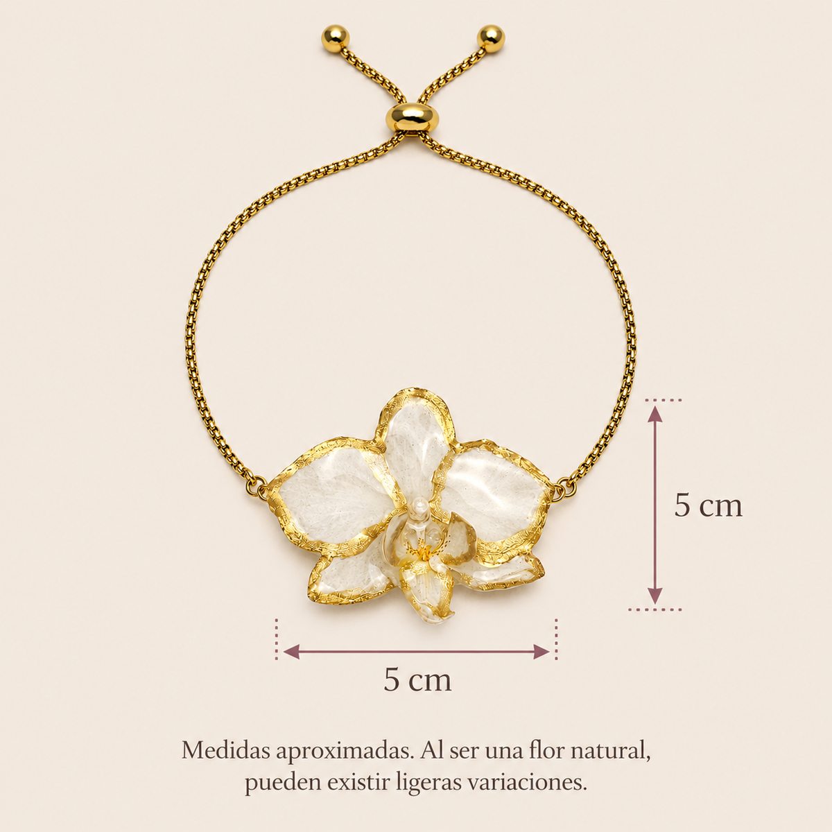 Pulsera de Orquídea Blanca Dorada