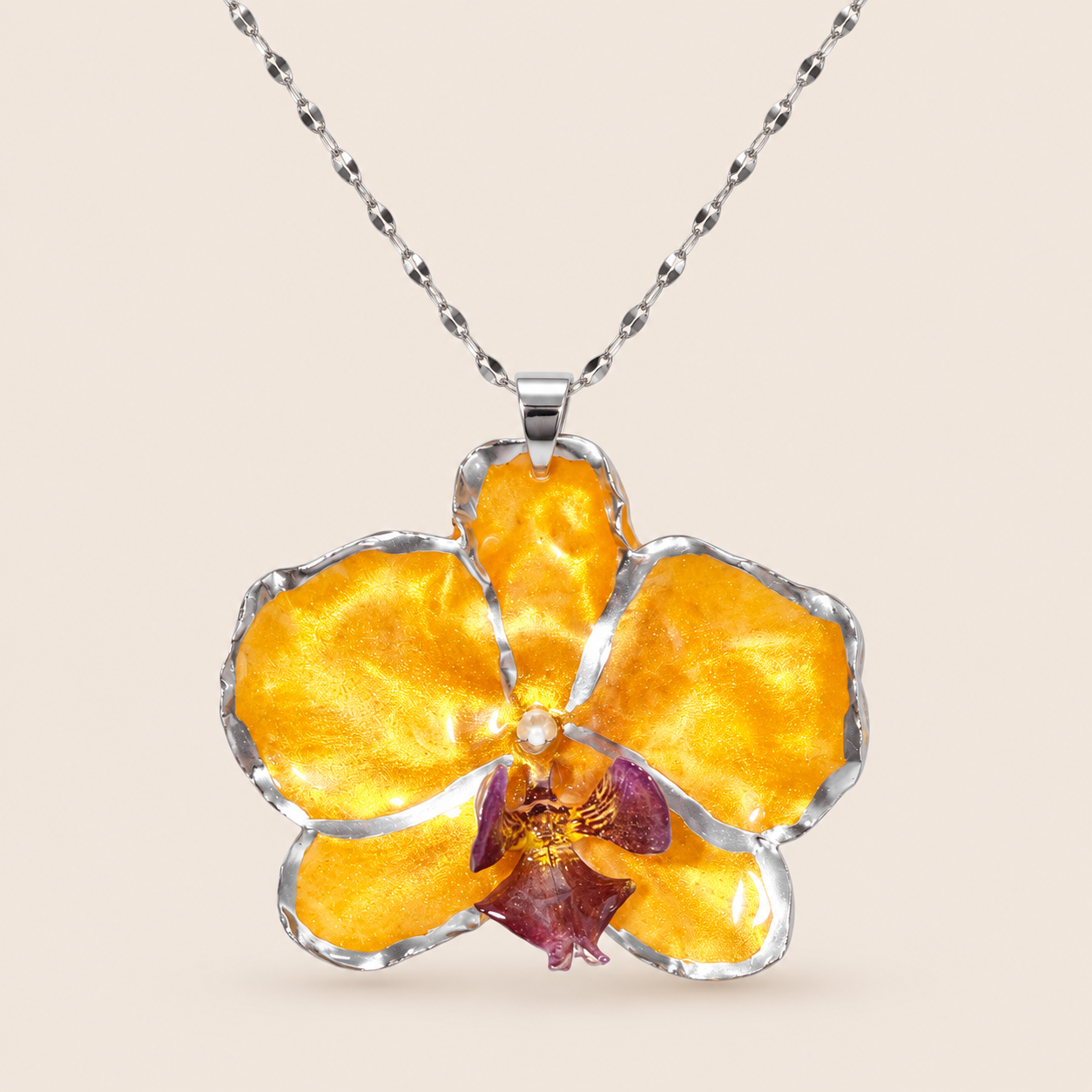 Collar de Orquídea Naranja Tornasol