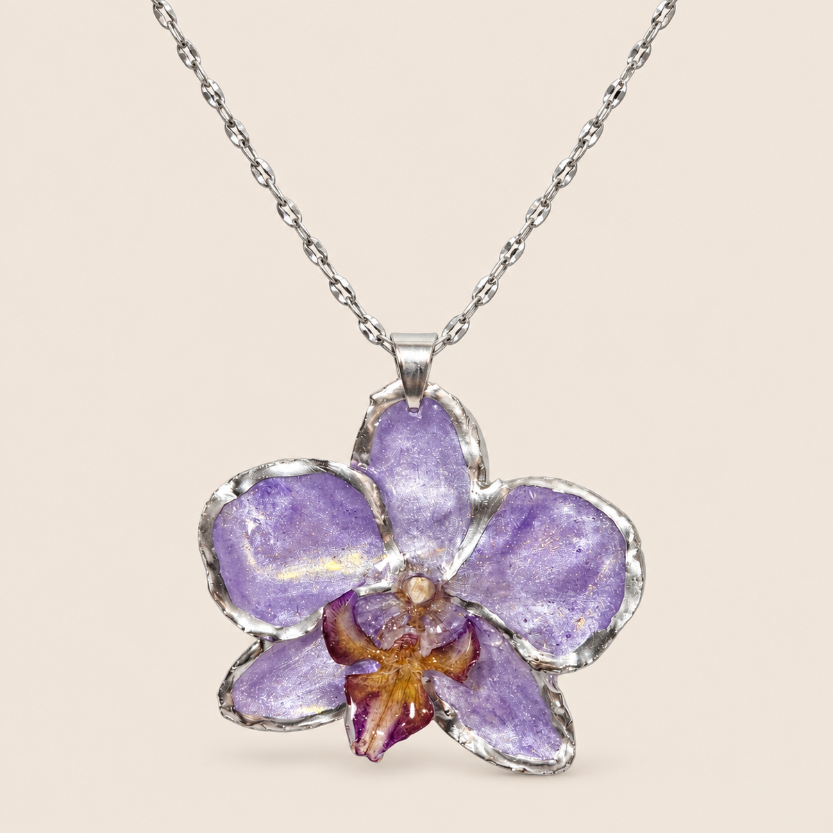 Collar de Orquídea Lila Tornasol