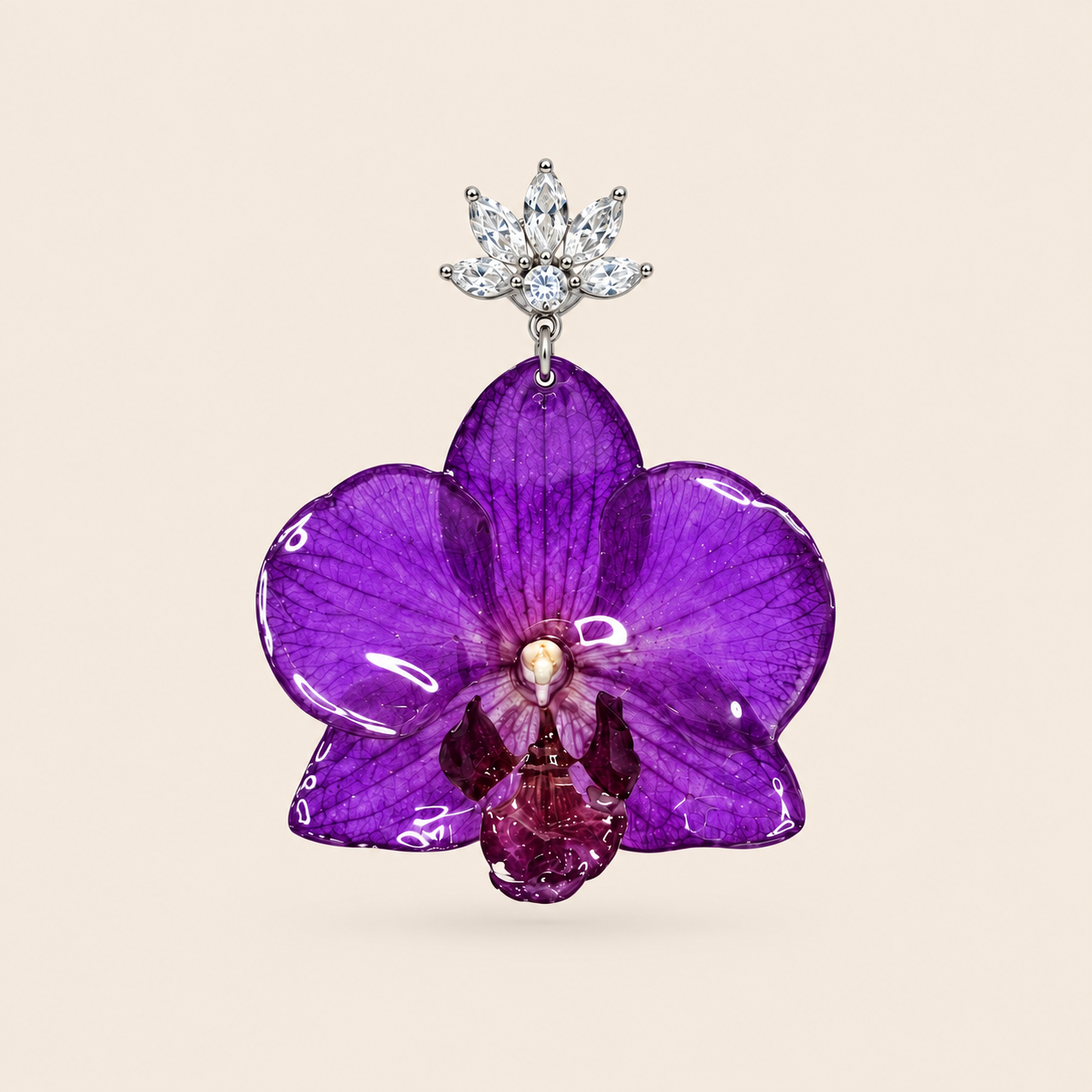 Aretes de Mini Orquídea Morada y Zirconia