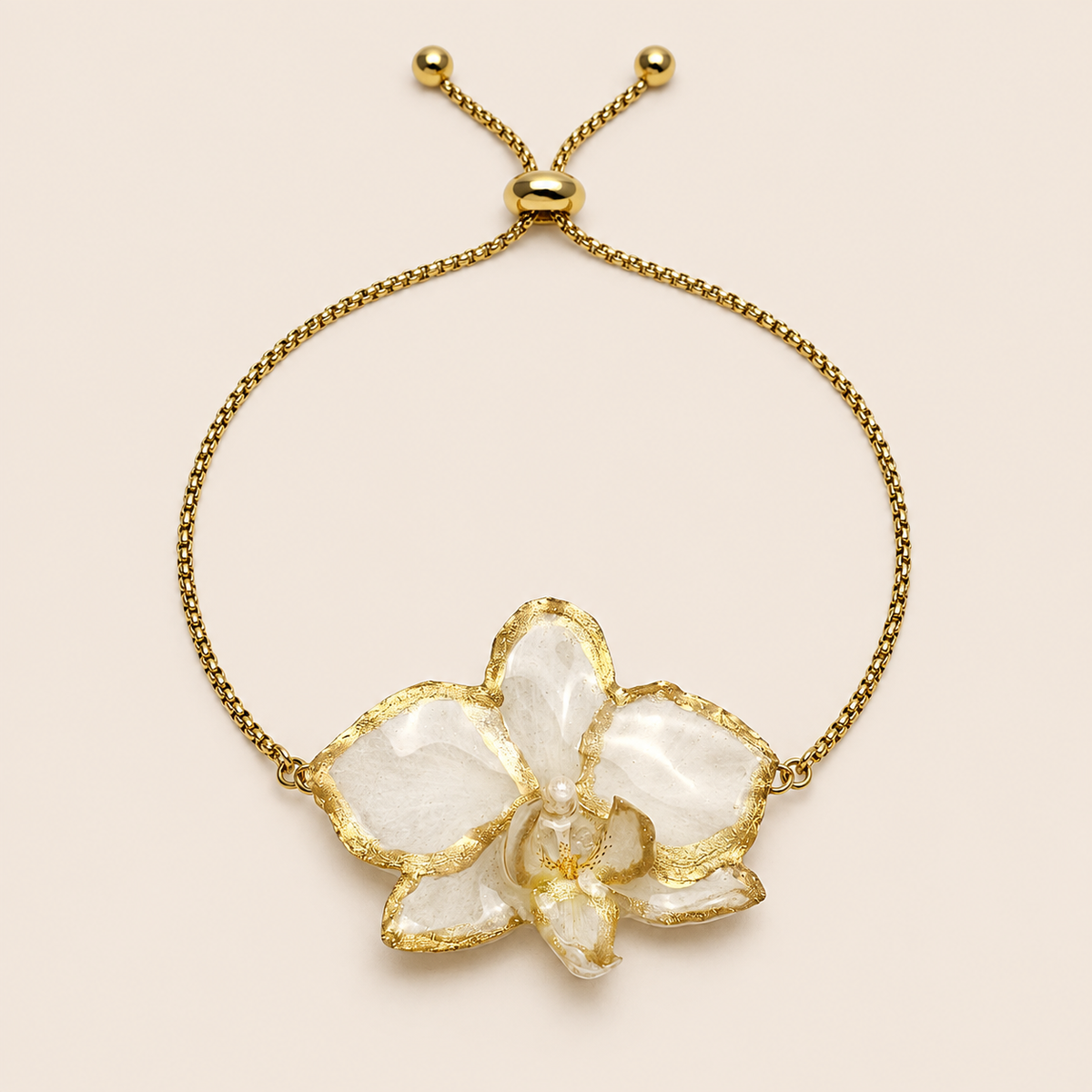 Pulsera de Orquídea Blanca Dorada