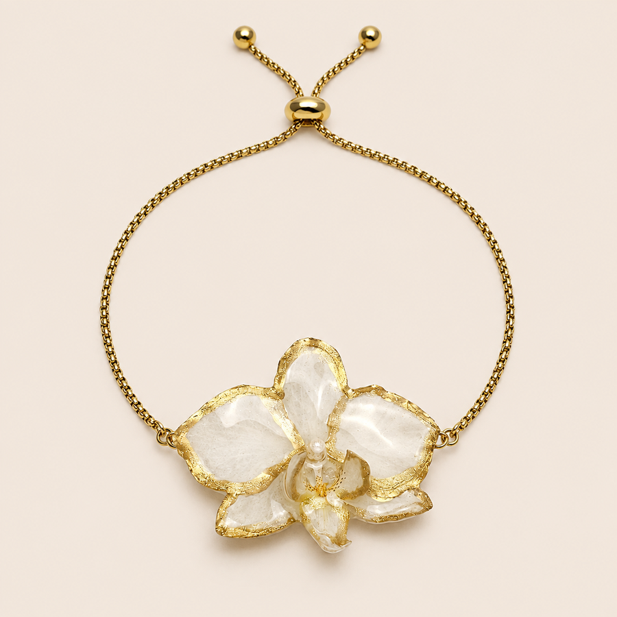 Pulsera de Orquídea Blanca Dorada