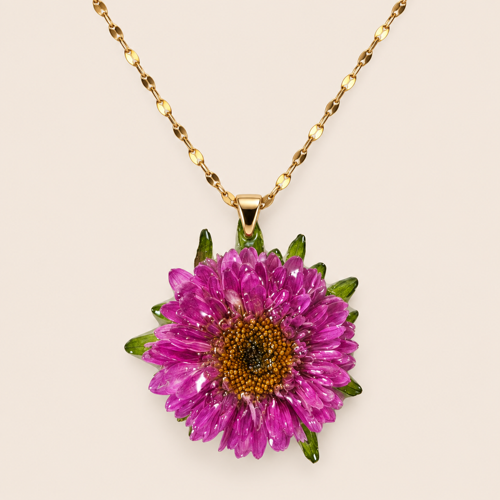 Collar con Flor de Aster Rosada