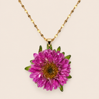 Collar con Flor de Aster Rosada