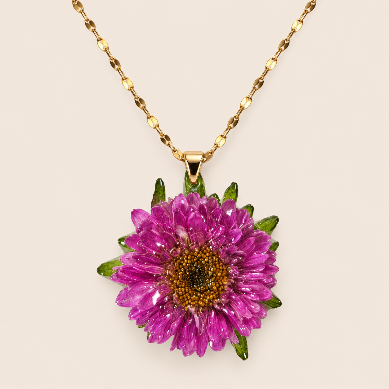 Collar con Flor de Aster Rosada