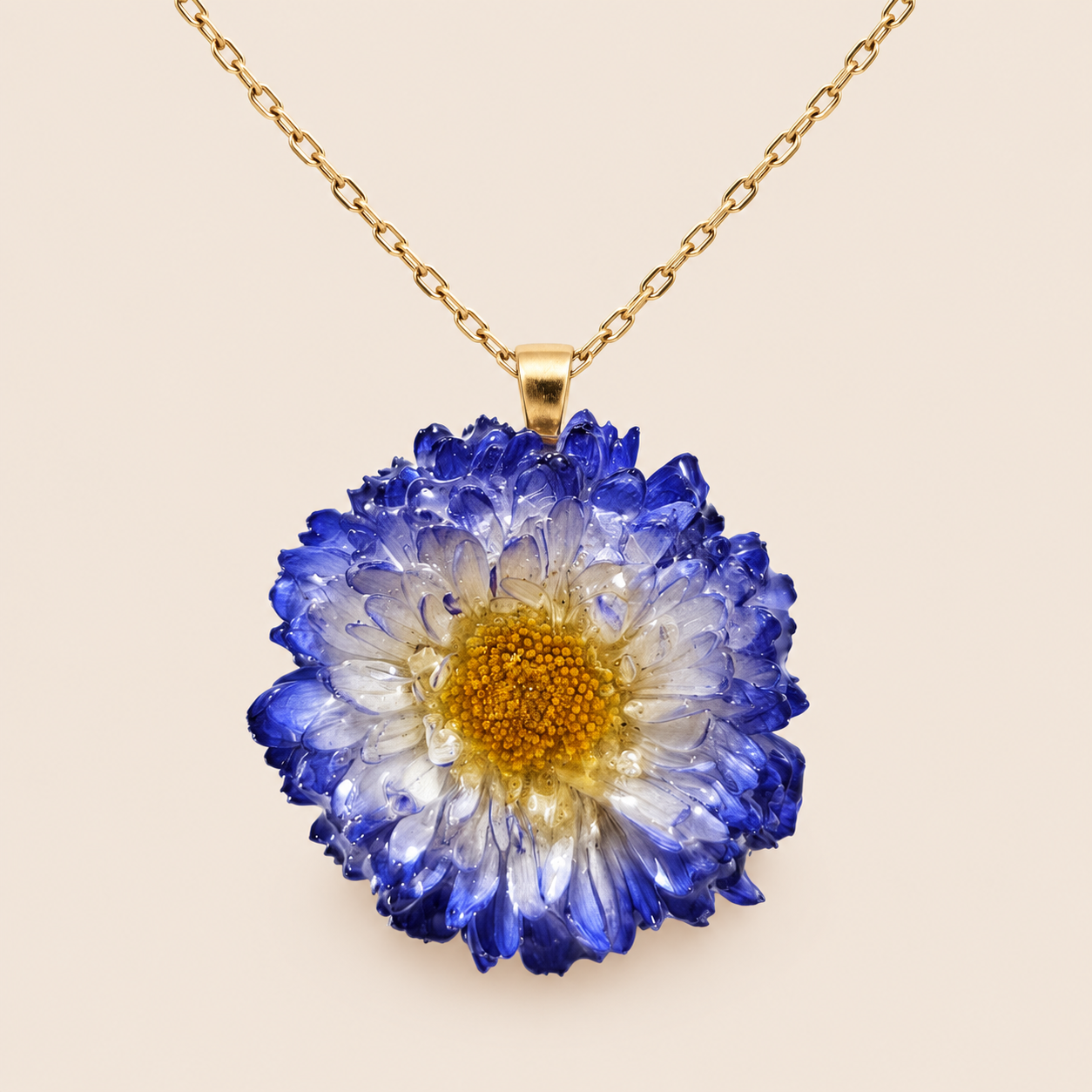 Collar con Flor de Aster Azul y Blanco