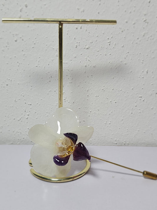 Alfiler de Solapa Mini Orquídea Blanca Morado