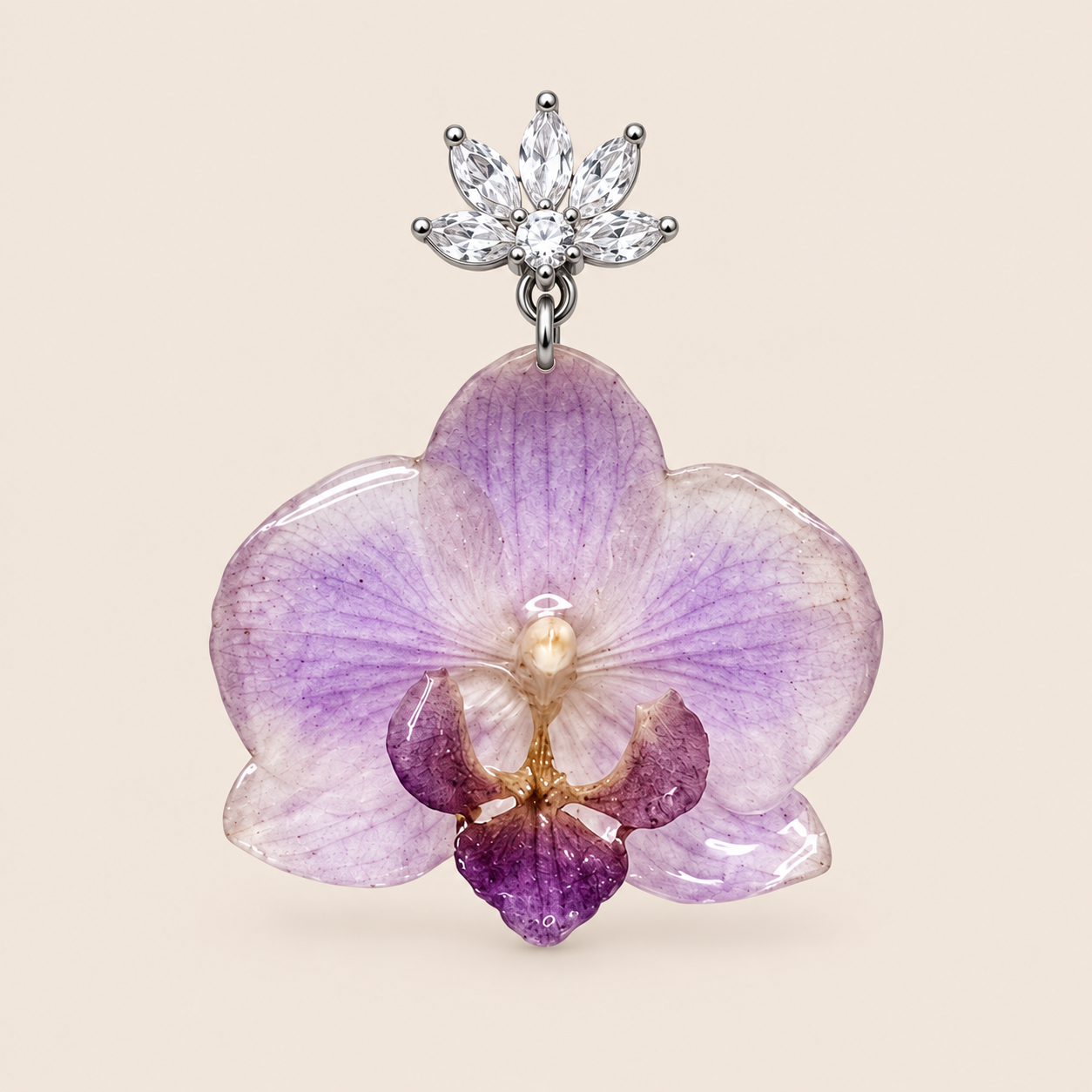 Aretes de Mini Orquídea Lila y Zirconia
