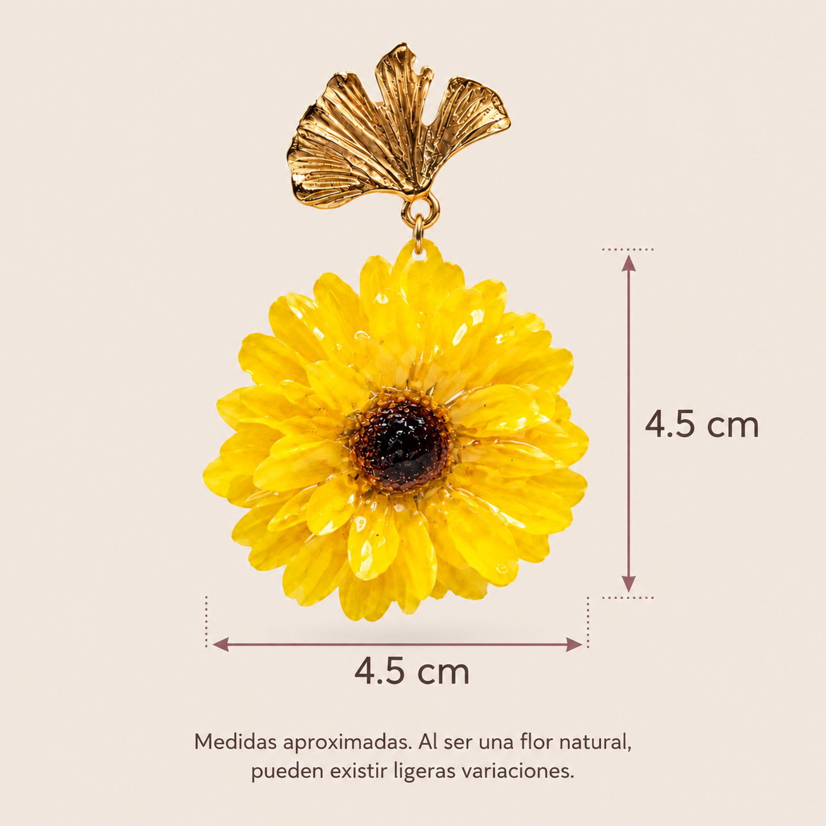 Aretes de Mini Girasol con Broche de Hoja