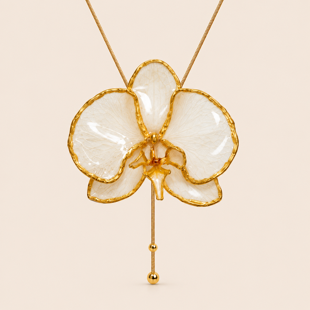 Collar de Orquídea Blanca Dorada